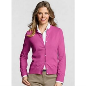 LANDS END Supima Fine Gauge Cardigan in Punch Pink • XS • Excellent Condition